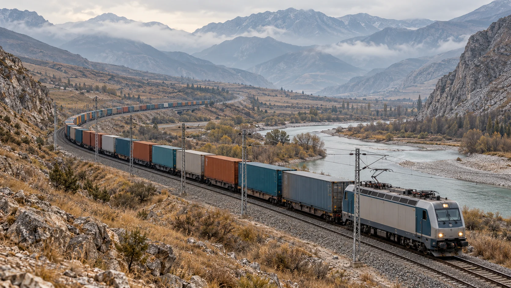 Illustrative container rail freight scene